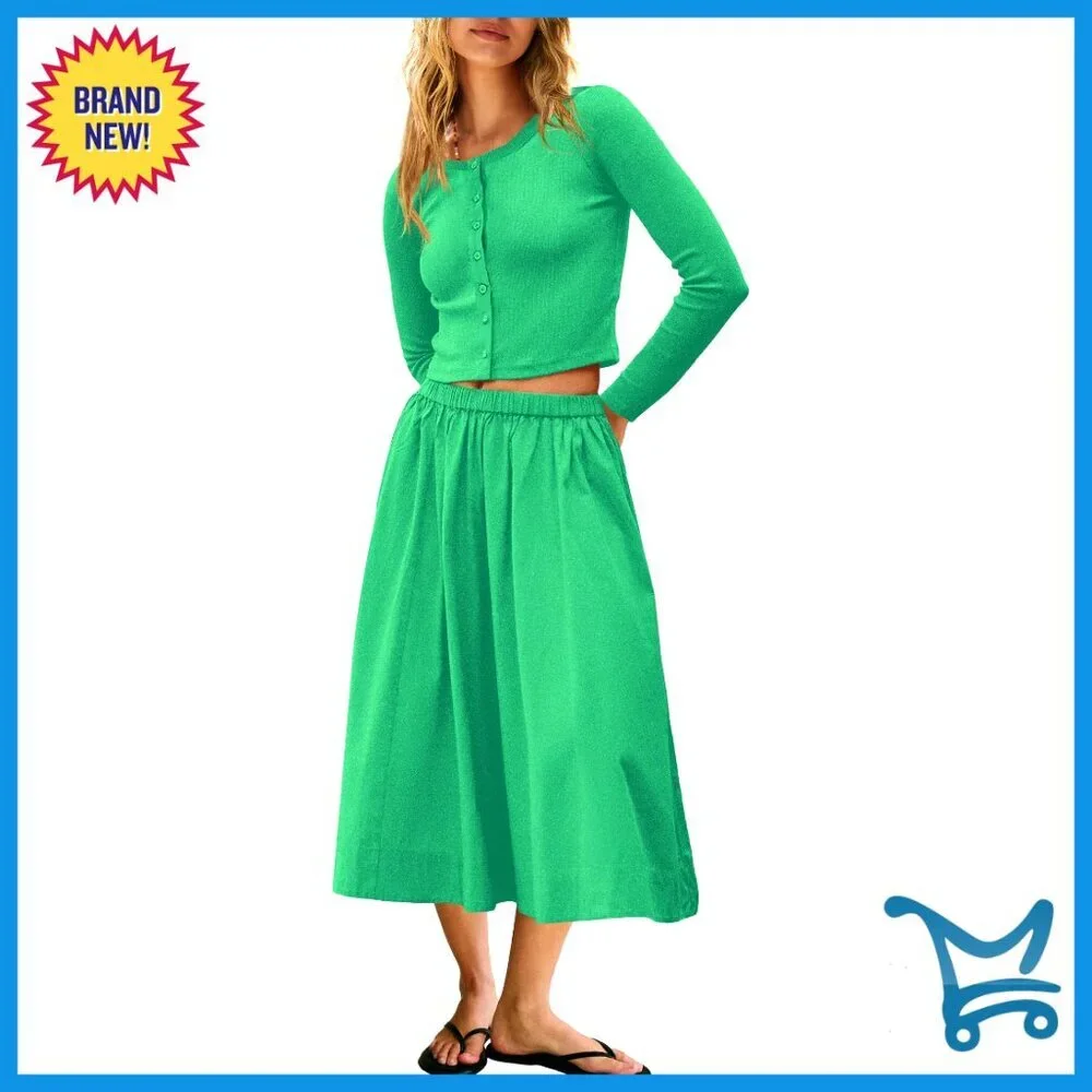 Ribbed Cardigan and Skirt Lounge Set, 2-Piece Matching Outfit, X-Large